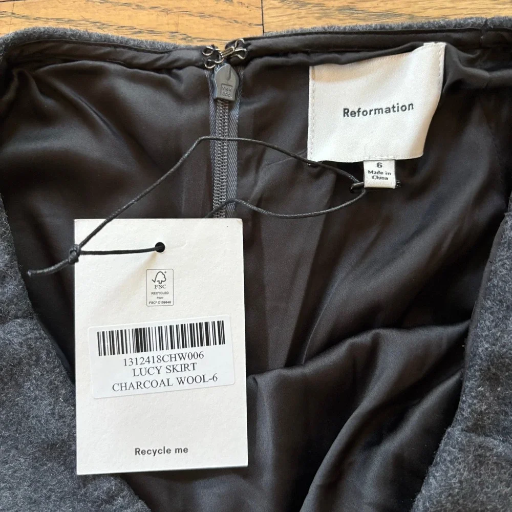 Reformation Lucy Skirt Charcoal Gray Wool‎ Blend Maxi A-Line Size 6 NEW
